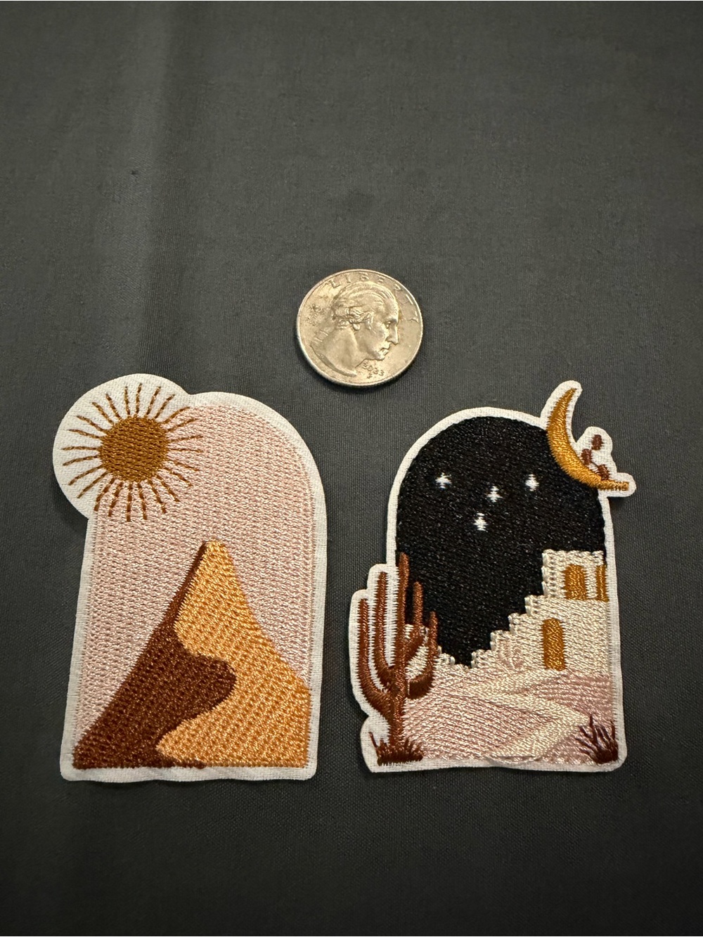Desert Scene Iron-On Patch Duo — Pink, Brown, Black & Gold Accents